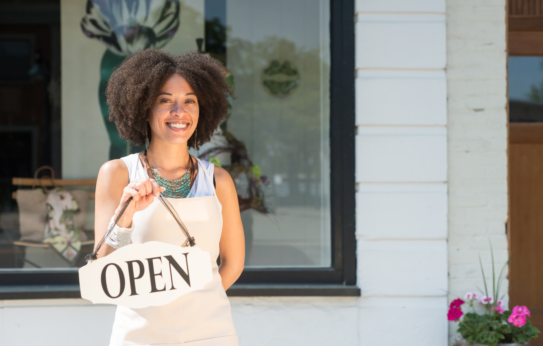 Smiling woman holding an 